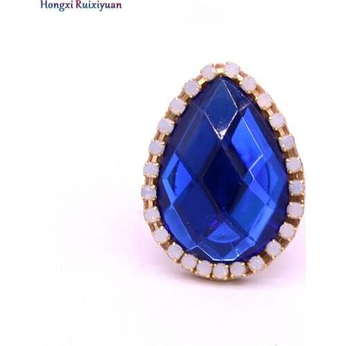 New fashion ring blue rhinestone teardrop shape rings for women blue stone ring face party wedding wild ring jewelry wholesale