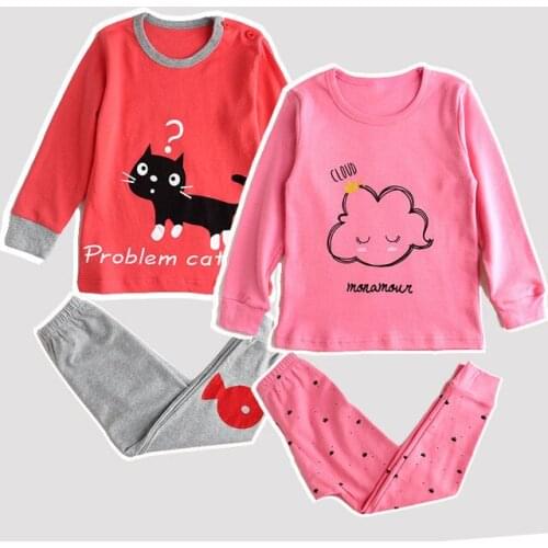 2018 Girls Thermal Underwear Suit Korean Autumn and Winter Warm Cottontwo-piece Girl Pajamas Sets Childrens Cartoon Nightwear