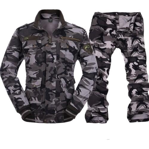 MilitaryTactical camouflage Suits Outdoor Sports Hunting Camping Training 100% Cotton Breathable Multi-Pocket Mens Jackets+pant