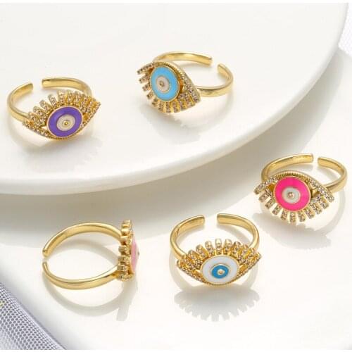 Colorful Evil Eye Rings for Women Korean Ring Blue Eye HipHop Punk Personality Shiny Zircon Open Adjustable Ring Jewelry