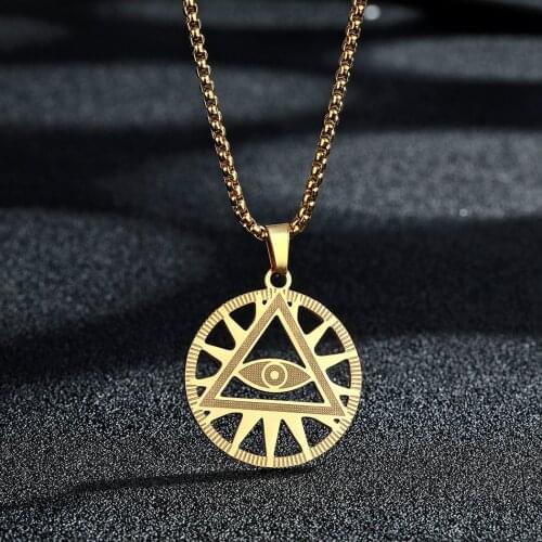 QIAMNI Egypt Eye of Providence Illuminati Pyramid All-Seeing Evil Eye Pendant Necklace Geometric Triangle Egyptian Choker Men