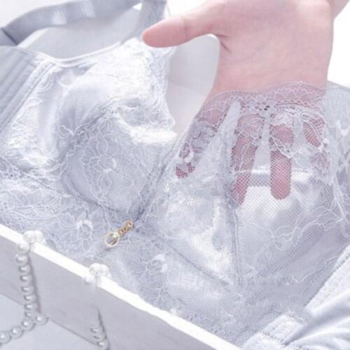 Elovegirl Summer Lace Plus Size Ultra-thin Breathable Bra Without Steel Ring Comfortable Sexy Bras for Women Push Up Lingerie