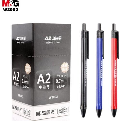 M&G 40pcs/lot Super Smooth Oil Ball Point Pen 0.7mm Fine Pens Ballpoint Pen Black Blue Red pen for school office supplies