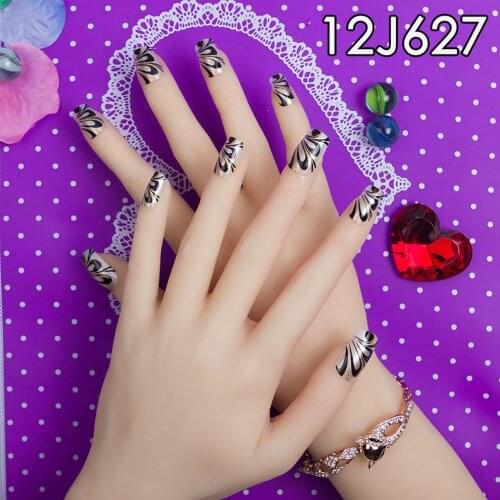 Fashion 24pc/set 10 Sizes Fake Nails Full Cover French False Nail Tips With Double-Sided Nail Adhesive Sticker 12J627