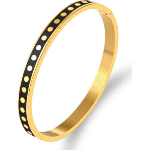 Fashion Colorful Enamel Wave Point Design Bracelets for Women Round Gold Color Bangle Stainless Steel Bangles Wedding Party Gift