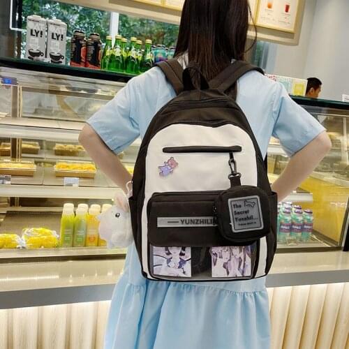 Fashion Womens Backpack Contrast Color Bookbags For Teenage Girls Large Capacity Nylon Waterproof Backpacks With Many Pockets