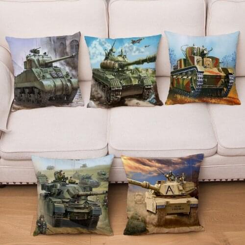Cartoon Military Tank Print Cushion Cover Germany Chariot Pattern Pillowcase Kid Gift Sofa Home Decor Soft Square Pillows Cases