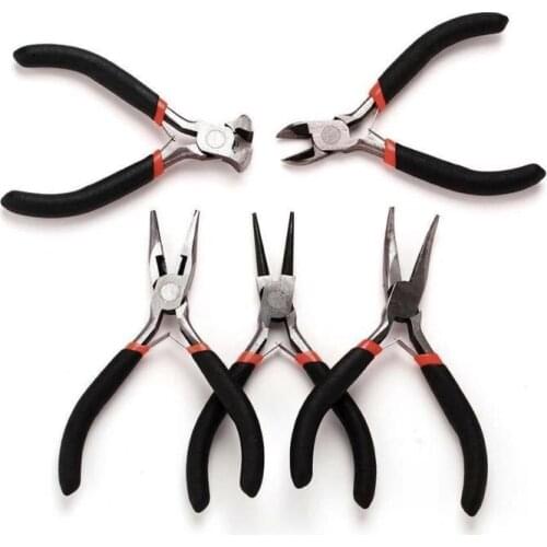 Dreamburgh 5pcs Mini DIY Jewelry Making Pliers Set Beading Wire Wrapping Round Flat Long Bent Nose Plier Cutter Craft Tool Kit