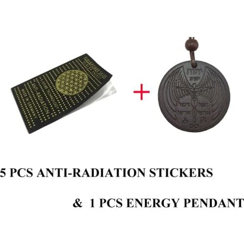 Stickers+Pendant Health Energy Gift Set 5pcs Sticker Anti Radiation from Cell Phone High Ions Lava Nacelack Pendant