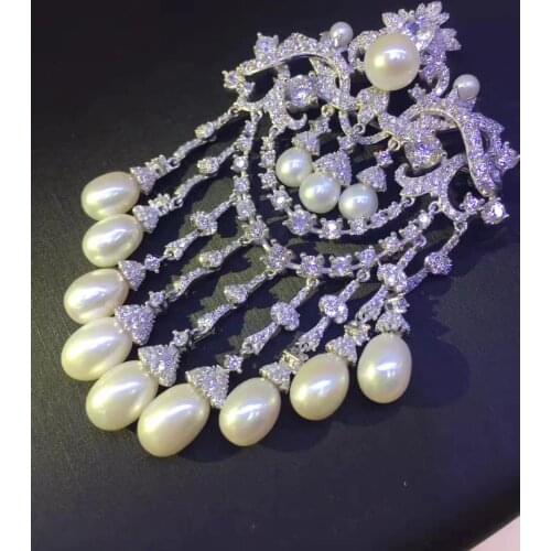 Natural fresh water pearl tassel brooch pins 925 sterling silver high quality blingbling fine women jewelry free shipping