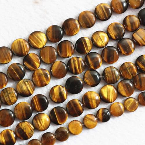 Natural Tiger eyes stone 14mm round cake shape diy DIY jewelry loose beads 15" B349