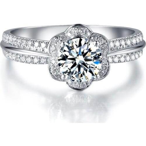 1ct 6.5mm 18K White Gold Round Cut Moissanite Halo Ring Lab Diamond Engagement Ring Wedding Ring Jewelry For Women