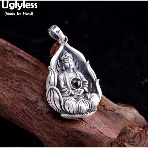 Uglyless 999 Silver Buddha Pendants for Men Women Unisex Nano Micro-carved Sutra Necklaces NO Chains Lotus Religous Gifts P859