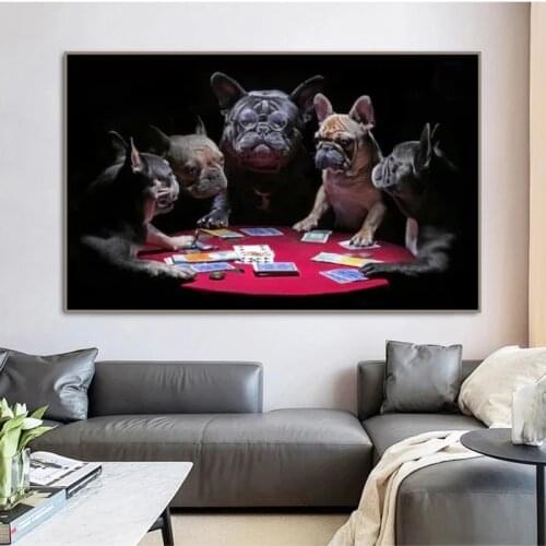 Dog playing cards posters and prints animal bulldog pictures for home wall art for living room decor unframed