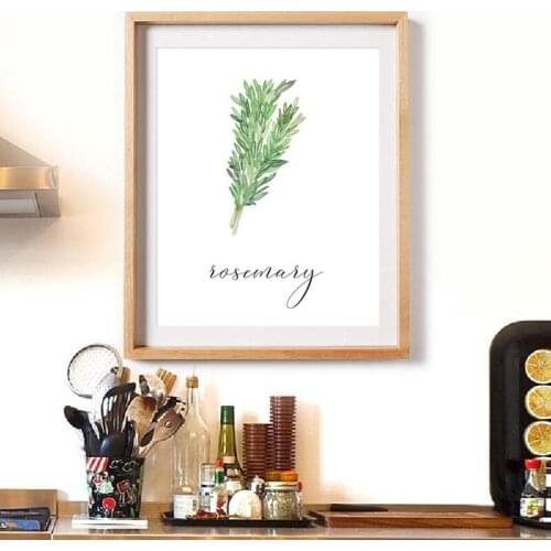 Herbs Basil Mint Posters and Prints Kitchen Decor , Green Plant Rosemary Pictures Botanical Wall Art Canvas Painting