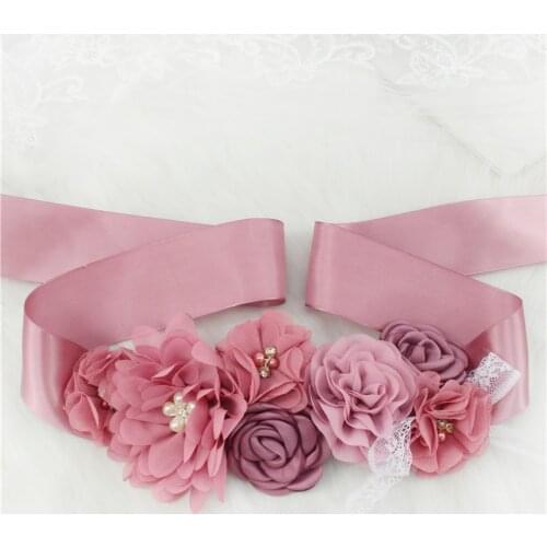 Pink White Blue Purple Fashion Flower Wedding Belts Pearl Bow Wedding Dress Belt Bridal Ribbon Sash Belt Party Bridesmaid Dress