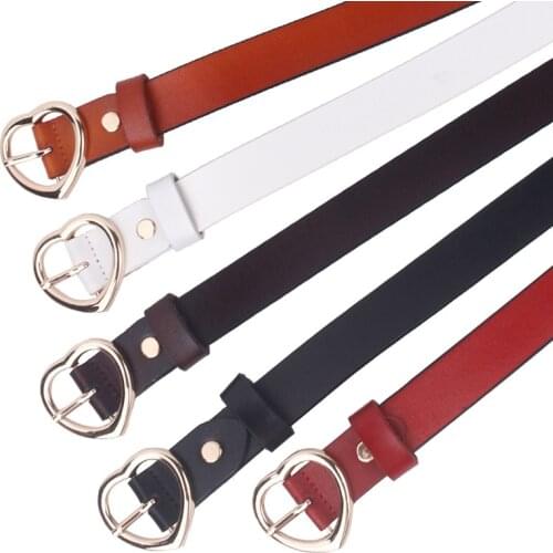 Genuine Leather Ladies High Quality Alloy Love Pin Buckle Fashion Retro Belt Dress Jeans Decorative Ladies Cute Belts