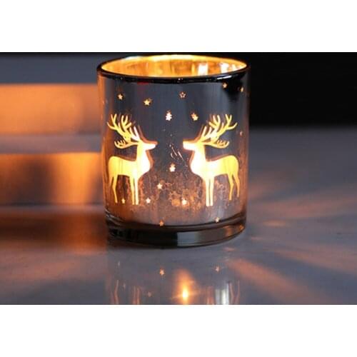 Christmas Candle Holder Glass Aroma Candle Cup Container Reindeer Empty Cup Home Housewarming Gift Table Silver Decoration