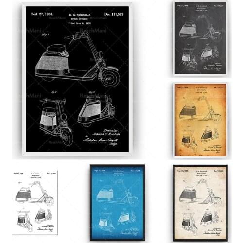 Scooter 1938 Patent Printed Wall Art Poster Lightweight Blueprint Poster