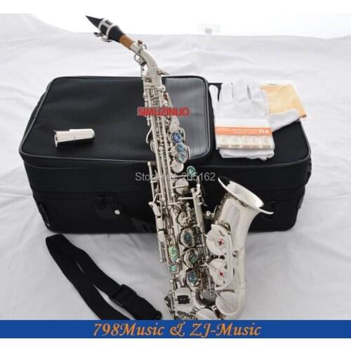 Silver Nickel Curved Soprano Saxophone Sax Abalone Key With Case 10Pc Reeds