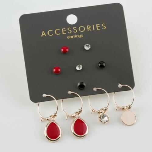 10'lu Drop Figured Cabochons Ring Earrings