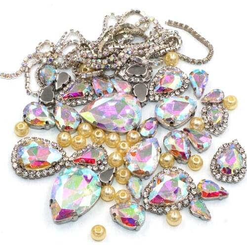 Party DIY Teardrop Mix Size Glass Crystal Stones Pearl Beads Cup Chain Rim Sliver Claw Ab Rhinestones For Clothing/Dress/Shoes