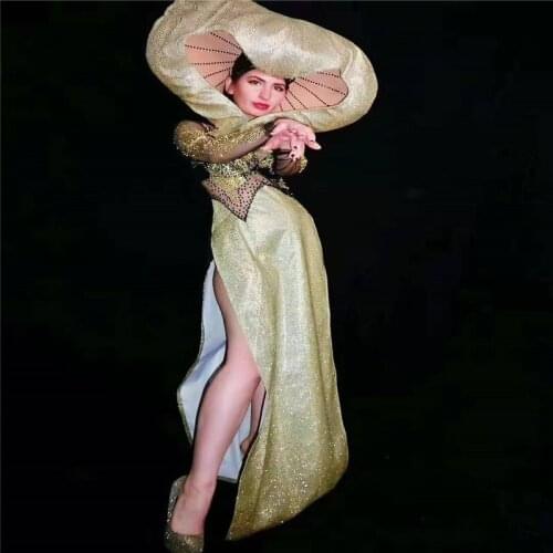 T49 Cosplay sequins women long dresses sexy Halloween outfit catwalk performance skirt rhinestone costume dance cloth party wear