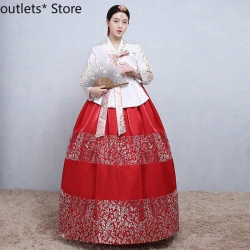 Korean Traditional Hanbok Palace Bronzing Ladies Hanbok Costume Korean Minorities Dance Hanbok Performance Stage Costumes