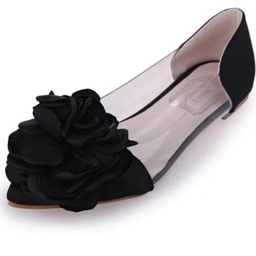 2021 summer autumn flat shoes shoes big camellia sweet lady transparent flat heel sandals slippers in basic loafers pointed toe