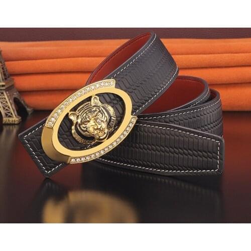 High Quality fashion tiger Copper buckle belts men designer Waist Strap Black genuine leather cowboy Casual 3.8cm wide Waistband