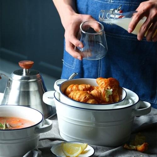 Japanese Binaural Bowl Porcelain Soup Bowl Nordic Breakfast Steamed Egg Instant Noodle Bowl