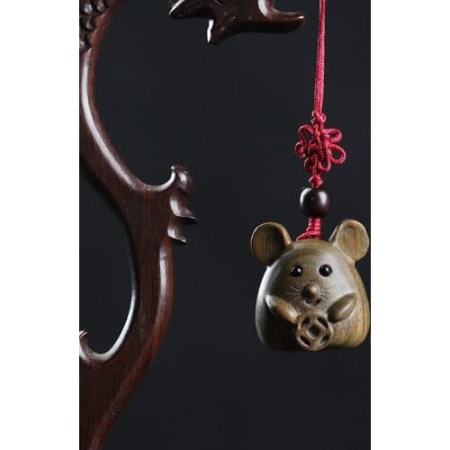 Green sandalwood Ebony 3.5cm Animal Sculpture Lucky mouse Pendant Car Hanging Bag Pendant Mascot Collection
