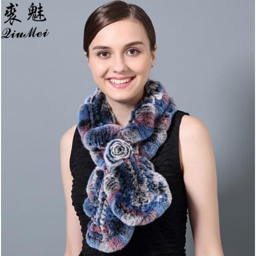 Flower Knitted Rabbit Fur Scarves & Shawls Women Elegant 2019 Winter New Cute Floral Fur Collar Female Real Rex Rabbit Fur Scarf