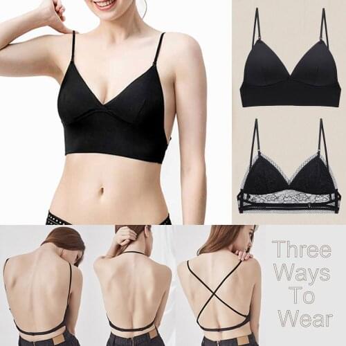 Women Backless Sexy Bra Stylish Lace Seamless Bralette Triangle Cup Invisible Boneless Bras For Dress Soft Thin Underwear