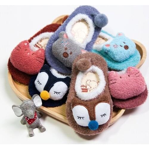 Winter Baby Boy Girl Children Socks Anti Slip Newborn Animal Cartoon Shoes Slippers Boots Soft Warm Coral Fleece Indoor Socks