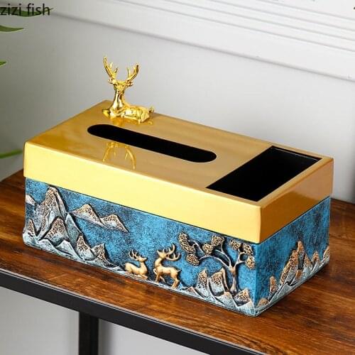 Golden Deer Decorative Tissue Box Dinner Tabletop Paper Towel Organizer Restaurant Storage Resin Tissue Boxes Vintage Home Decor