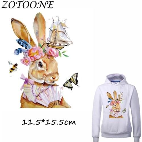 ZOTOONE Iron on Patches for Clothes Heat Transfer Retro Bunny Patch Washable T Shirt Stickers for DIY Accessory Applique Kids C