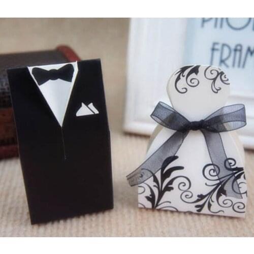 20pcs/lot (10Pair) Groom Suit And Bride Dress Wedding Candy Box Romantic Couple Candy Boxes Wedding Favor Small Gift Boxes