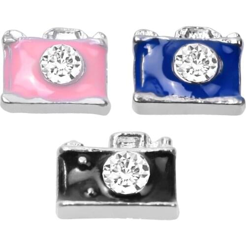 20Pcs/Lot Blue Pink Camera Alloy Floating Charms Hand-made DIY for Glass Lockets