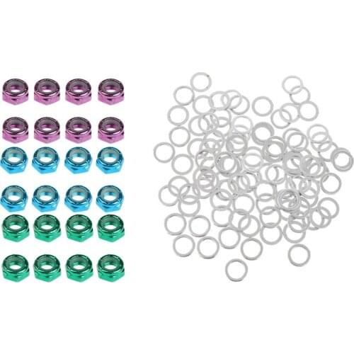 24Pcs Skateboard Truck Wheel Axle Screw Nuts & 100x Skateboarding Standard Speed Washers Skateboard Truck Axle Washers