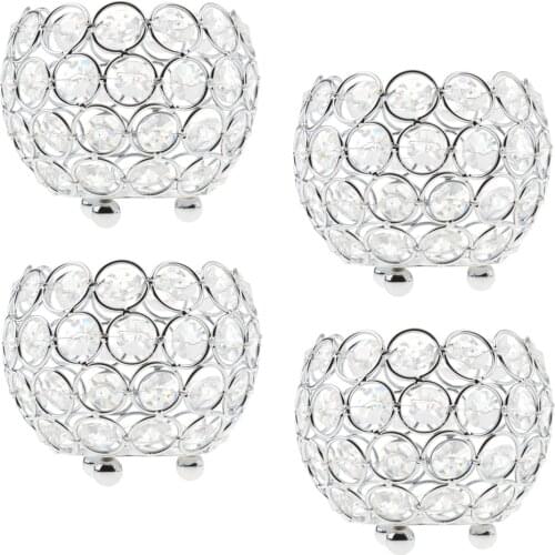 4Pcs Romantic Crystal Candle Holder for Home Decorative Candle Lantern Wedding Party Table Decoration Silver