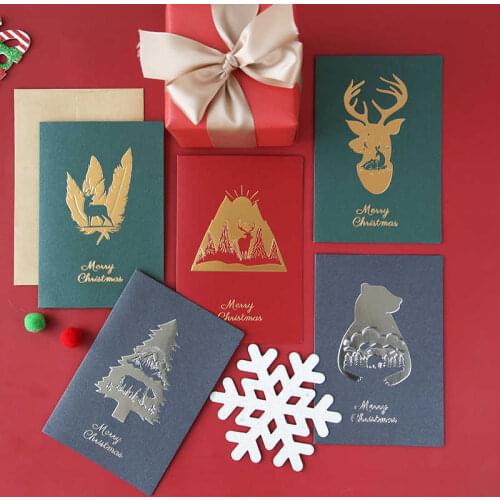 5pcs Christmas Thank You Cards Greeting Cards With Envelope Christmas Postcard Gift Creative Christmas Decoration