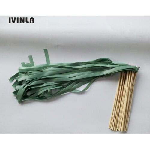 50pcs/lot jade green wedding wands ribbon stick for wedding decoration