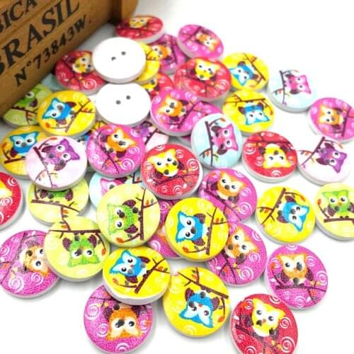 50pcs Cute Owl Wood Buttons 20mm Sewing Craft Mix Lots WB49