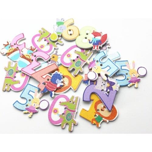 50pcs 30mm 2 Holes Cartoon Animals Numbers 0-9 Mixed Wood Buttons DIY Sewing Accessories For Scrapbooking