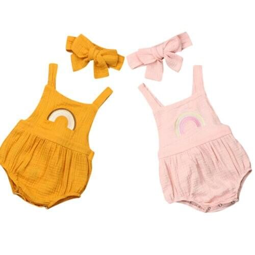 Baby Bodysuits Newborn Baby Girl Sleeveless Backless Jumpsuit Bodysuits Headband Cotton Outfit Set Clothes