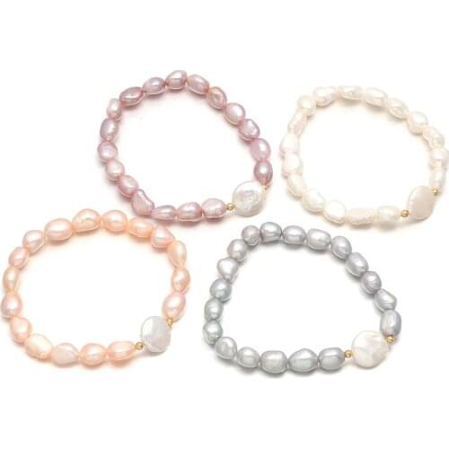 2020 new hot-selling jewelry 8-9m irregular rice pearl pearl 12mm button pearl bracelet 4 colors bracelet 18cm long