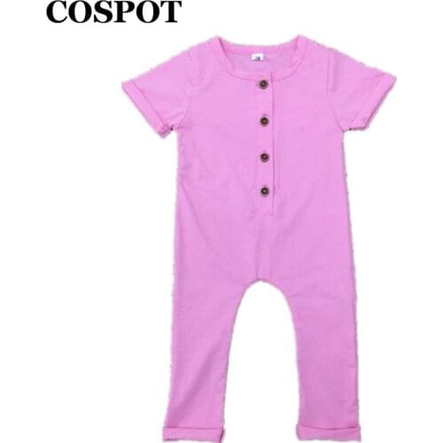 COSPOT Baby Boys Girls Summer Romper Newborn Cotton Jumpsuit Infant Baby Plain Sky Blue Pink Jumper 2021 New Arrival 33