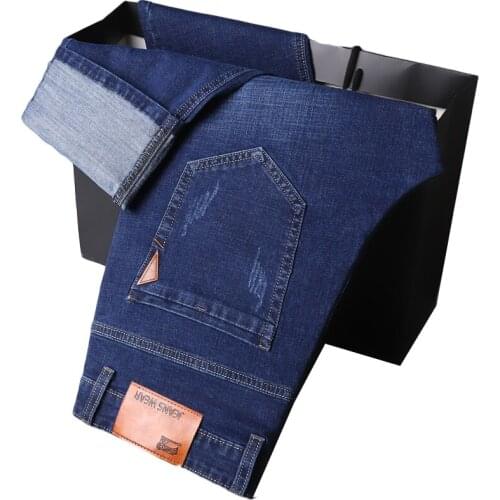 Spring/Autumn Italian Style Men Jeans Blue/black Straight Jeans Men,Business Slim Fit Elastic Denim pants, Genuine jeans for men