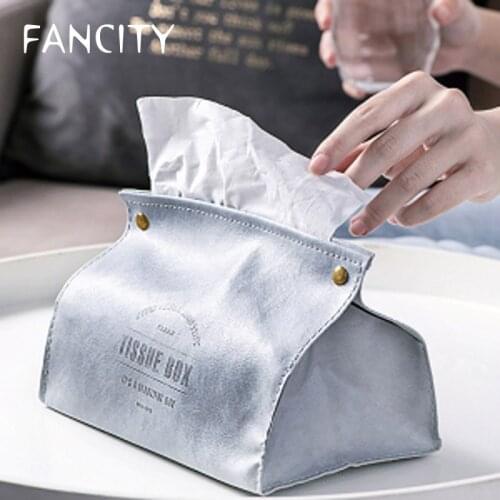 FANCITY Light luxury pumping box ins wind modern fashion household leather tissue bag Nordic living room creative tissue box